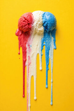 red, white, and blue ice cream melting