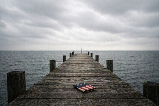 folded american flag on a long pier