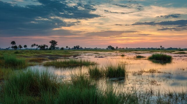 Dawn in the Pantanal: Tranquil Wetlands of Corumba with Reflections and Migratory Birds