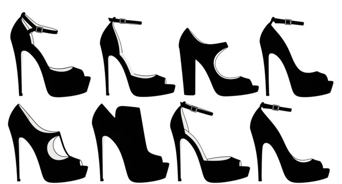 Elegant high heel shoe silhouettes a collection of stylish footwear designs in black and white