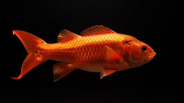 Golden fish swimming in dark water.