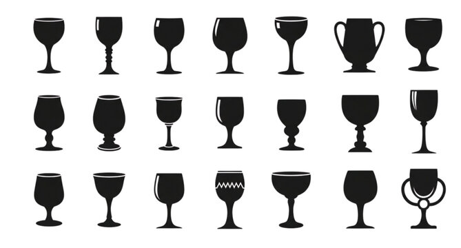Collection of black silhouette wine glasses and goblets a variety of elegant drinkware designs