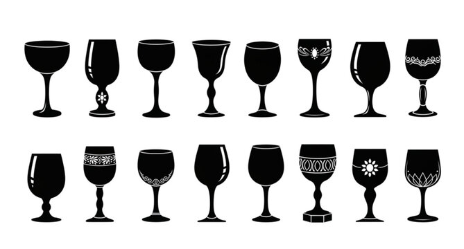 Elegant black silhouette collection of wine glasses and goblets for various occasions