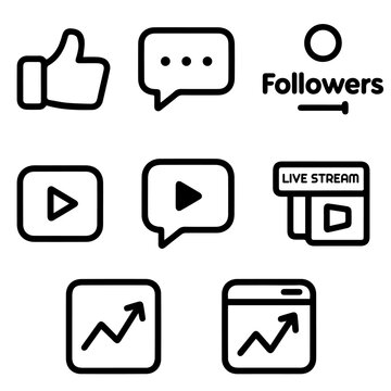 Social media marketing icon set line vector isolated minimal outline engagement symbols