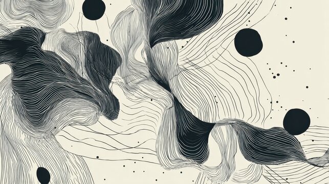 Fluid Forms: An abstract composition unfolds, showcasing flowing lines and organic shapes in monochromatic tones.