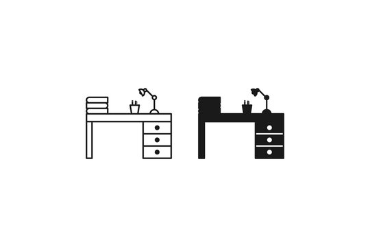 study or work desk icon outline and solid