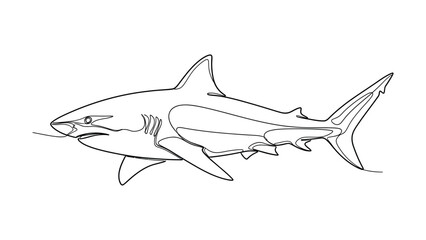 Fototapeta premium Minimalist continuous line drawing of a predatory shark swimming.
