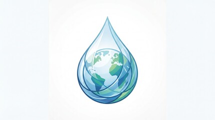 Fototapeta premium Earth globe inside a water drop on white background, ecology concept