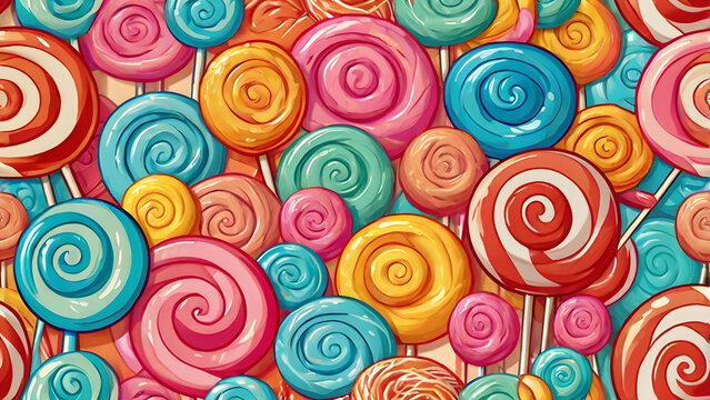 Cute lollipop seamless pattern with swirls and bright pastel colors