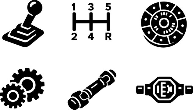 Automotive transmission and gearbox silhouette icon set. Vector