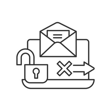 No transmission via email linear icon. Unencrypted email. Preventing security breach. Thin line customizable illustration. Contour symbol. Vector isolated outline drawing. Editable stroke