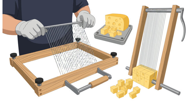 Using a cheese slicer to cut cheese into cubes