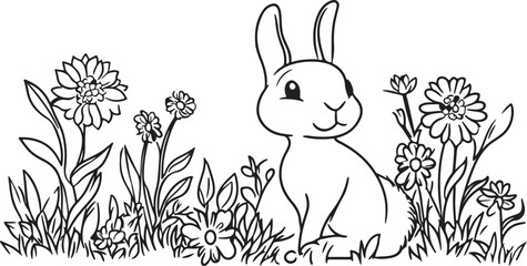 Obraz premium Cute cartoon rabbit bunny in green grass spring illustration cute animal vector design