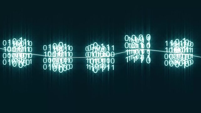 Glowing binary code forms a digital blockchain chain