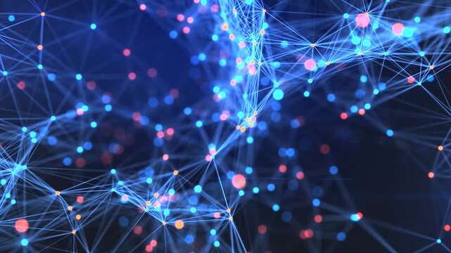 Abstract network pulses with blue and pink light