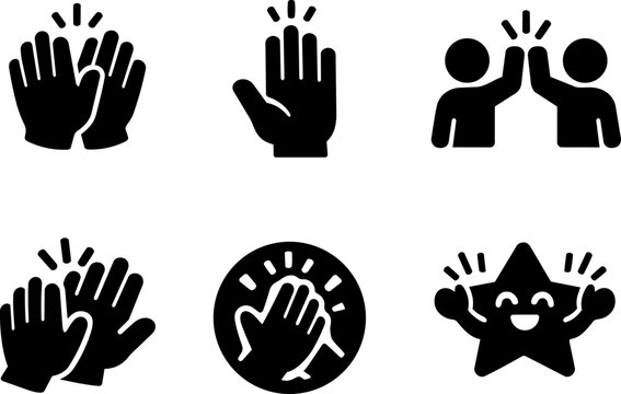 Applause, cheering and support silhouette icon collection