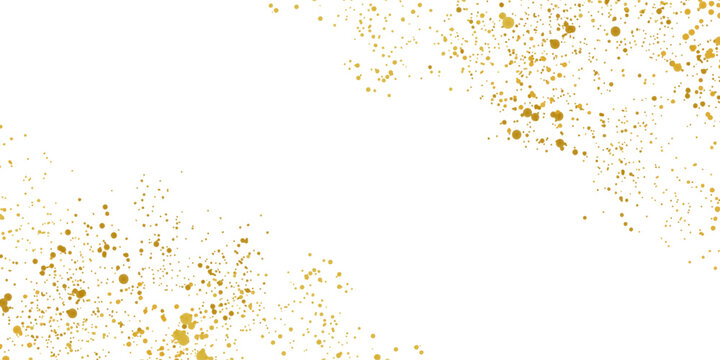Gold glitter confetti border background, luxury sparkling particles frame with copy space, elegant festive abstract design