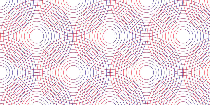 Seamless geometric spiral pattern and abstract circle wave lines overlapping pattern isolated. Design technology or modern concept. Ornament overlapping background. Colorful element line pattern.
