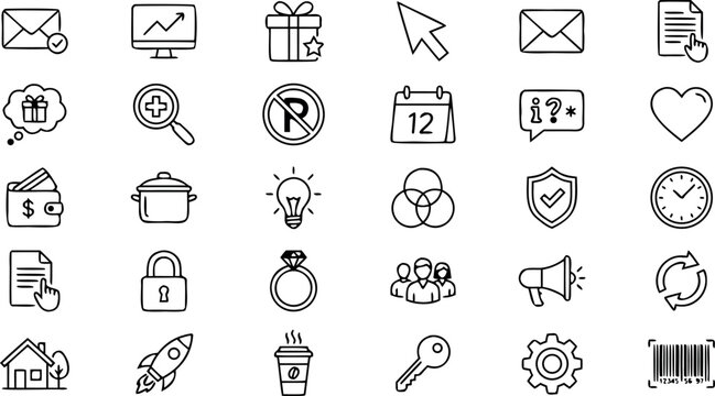 Large set of thin line icons including business technology lifestyle marketing and office communication symbols