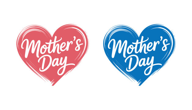 Mother's day vector art red and blue heart designs with calligraphy