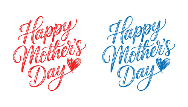 Happy mother's day vector art vibrant calligraphy with heart illustrations