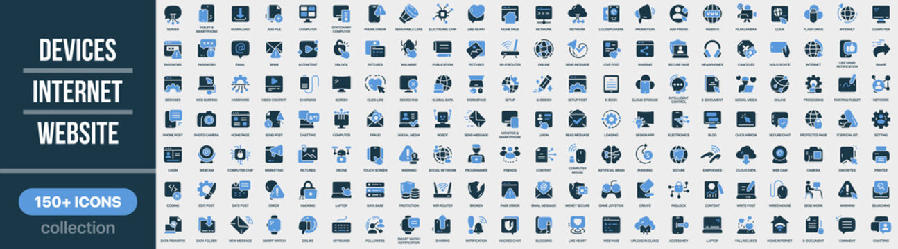 Devices, internet and website icon collection in colored style. Set of devices, internet, website, technology, communication, digital and online icons
