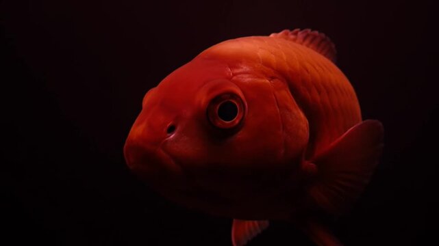 Red Fish Swimming in Dark Water.