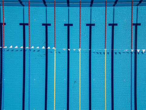 Top Down Aerial View of Outdoor Swimming Pool Lanes and Racing Lines