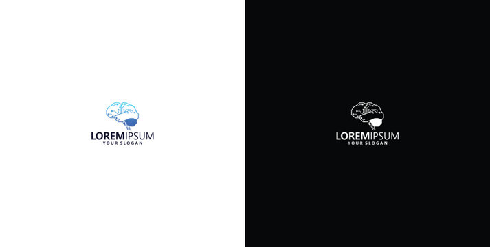 creative digital brain logo design template logo design