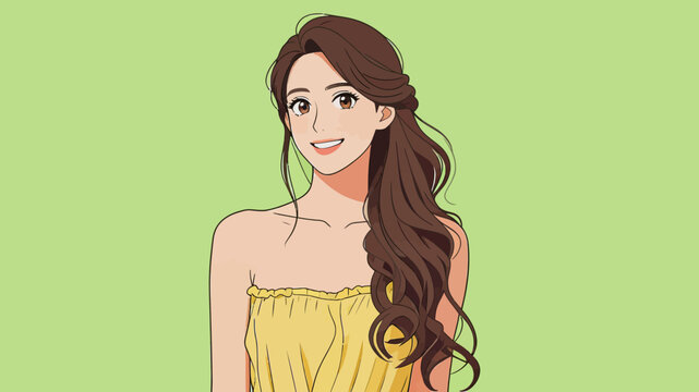 Beautiful Smiling Young Woman in Yellow Tube Top