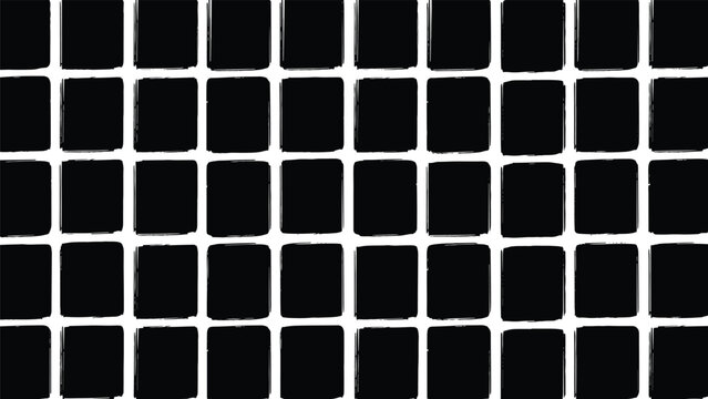Bold seamless pattern composed of numerous black grunge squares with rough, textured edges, creating a distressed and edgy abstract geometric background.
