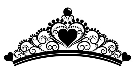 Elegant black tiara with a heart-shaped centerpiece, adorned with swirling decorative elements and small hearts, perfect for royalty and special occasions © Beny Qurdy