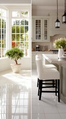 Fototapeta premium Minimal empty room with wooden floor and plant, clean interior design, modern home concept, spacious lifestyle.