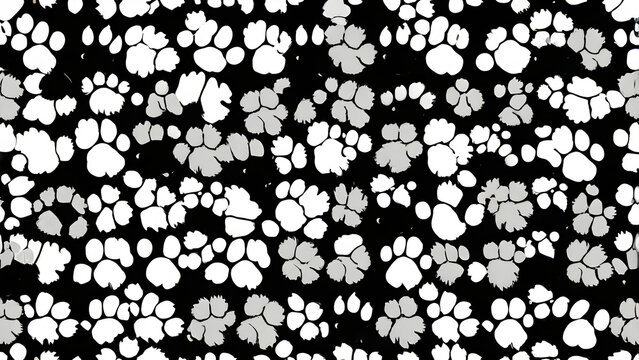 Dog paw print seamless pattern simple black and white