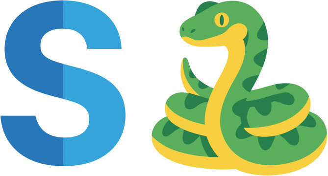 Letter S and Green Snake Illustration - Creative Alphabet and Reptile Graphics