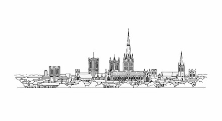 Fototapeta premium Stylized line drawing of a historic city skyline with prominent spires and towers