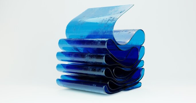 3d illustration of a gel-like roll of saturated blue color. The gel multilayer structure is translucent, with a soft glossy sheen. The material looks elastic and dense, resembling cooling inserts, bal