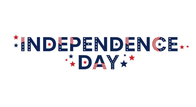 Independence day text with american flag pattern and stars