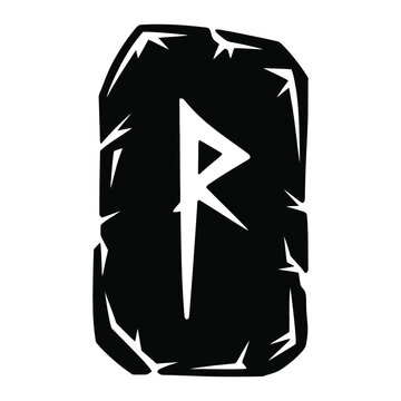 Runestone with raido rune symbol in black and white silhouette high quality professional detailed