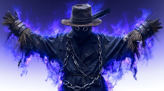 Cursed Scarecrow: Fiery Chains and Phantom Glow Halloween Entity