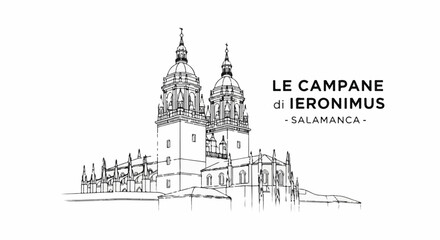 Fototapeta premium Sketch of grand twin-towered cathedral with gothic architectural details