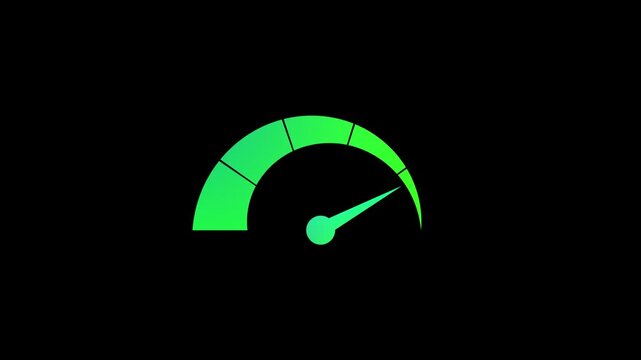 Animated Speedometer Sign Low to High Risk level Indicator icon, Cartoon animation on alpha channel transparent background