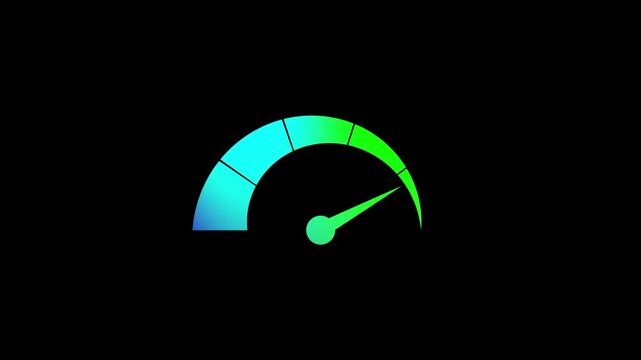 Animated Speedometer Sign Low to High Risk level Indicator icon, Cartoon animation on alpha channel black  background