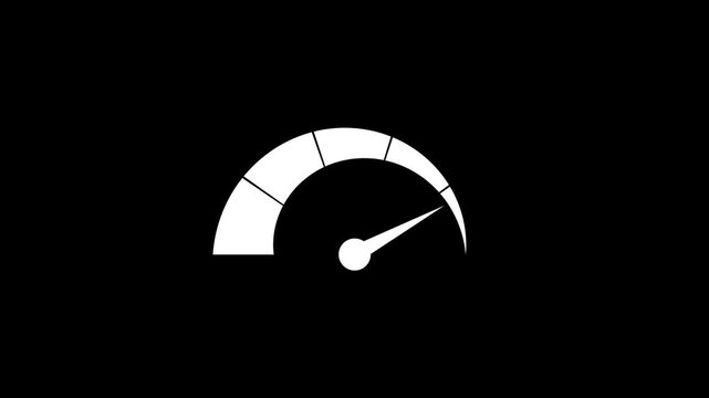 Animated Speedometer Sign Low to High Risk level Indicator icon, Cartoon animation on alpha channel black  background