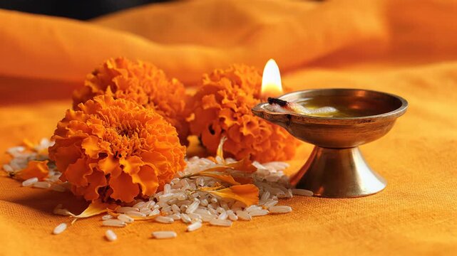 Sacred Narasimha Jayanti festival arrangement with oil lamp and flowers