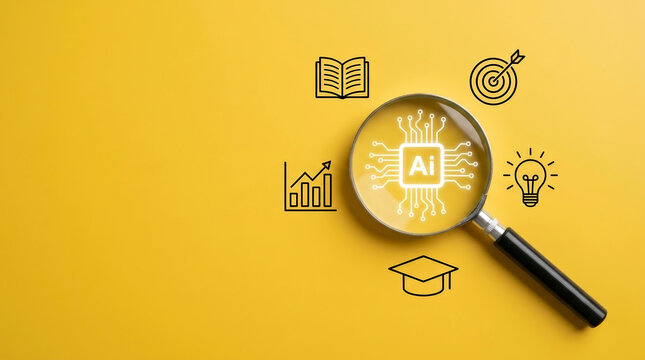 Artificial intelligence digital learning education technology interactive innovation knowledge magnifying glass icon