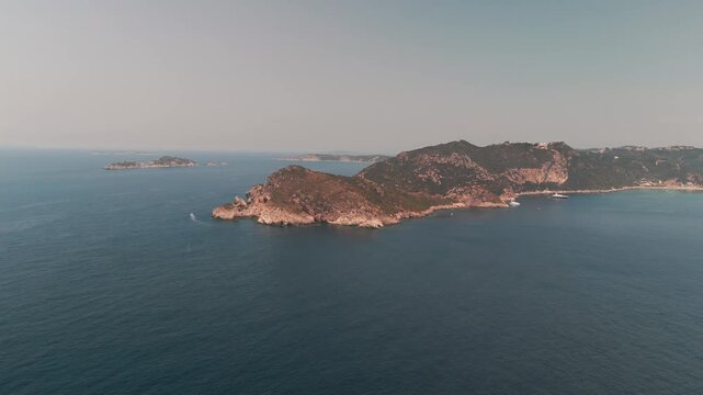 Cinematic Drone Approach to Porto Timoni Peninsula and Secluded Twin Bays in Corfu Greece