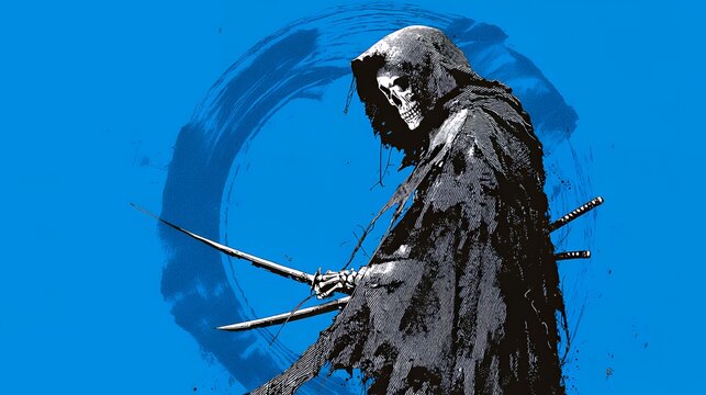 Grim Reaper Samurai: Hooded Skeleton Warrior with Dual Swords Art