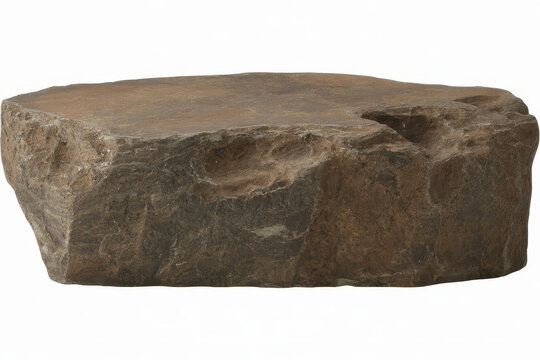 Large natural brown stone boulder with rough texture and irregular shape isolated on white surface