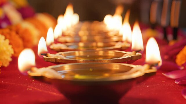 Narasimha Jayanti festival celebration with traditional brass oil lamps and flowers